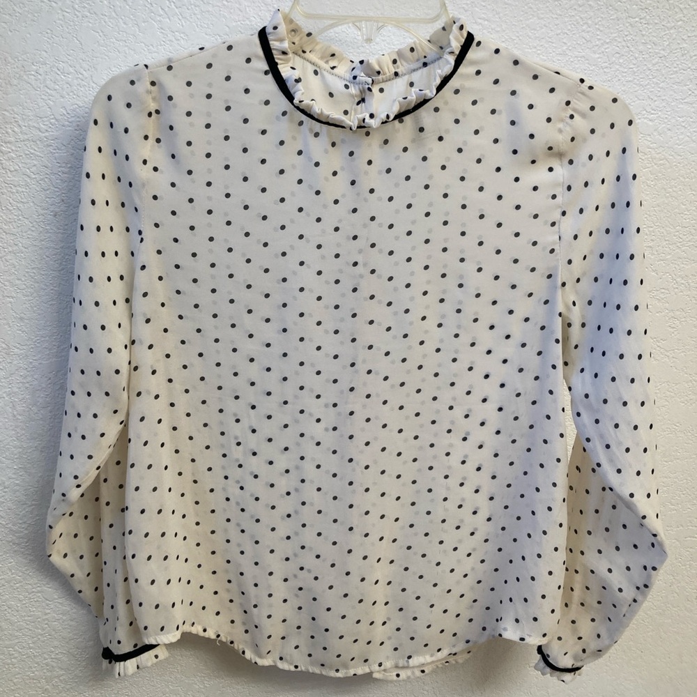 Forever 21 White Ruffled Polka Dot Long Sleeve Blouse